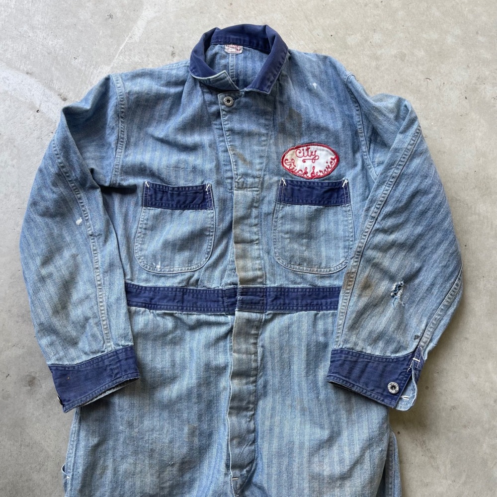 Vintage Coverall Mfg Co HBT Herringbone Twill Union Made Jumpsuit City Truck 42